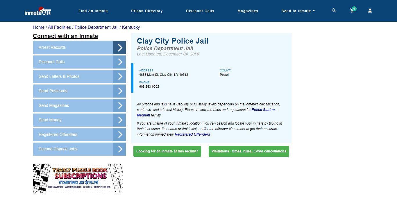 Clay City Police Jail & Inmate Search - Clay City, KY