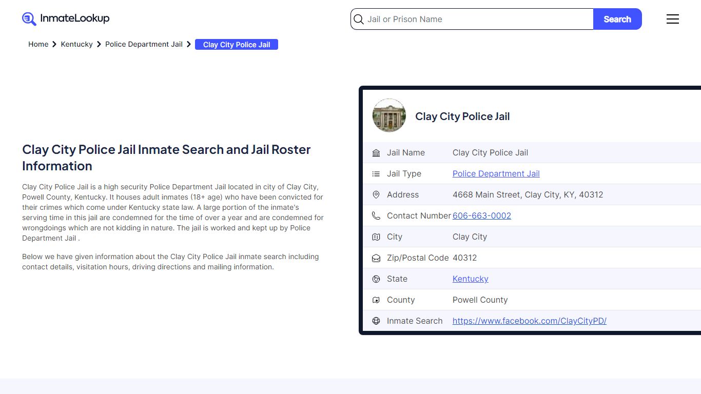 Clay City Police Jail Inmate Search - Clay City Kentucky - Inmate Lookup